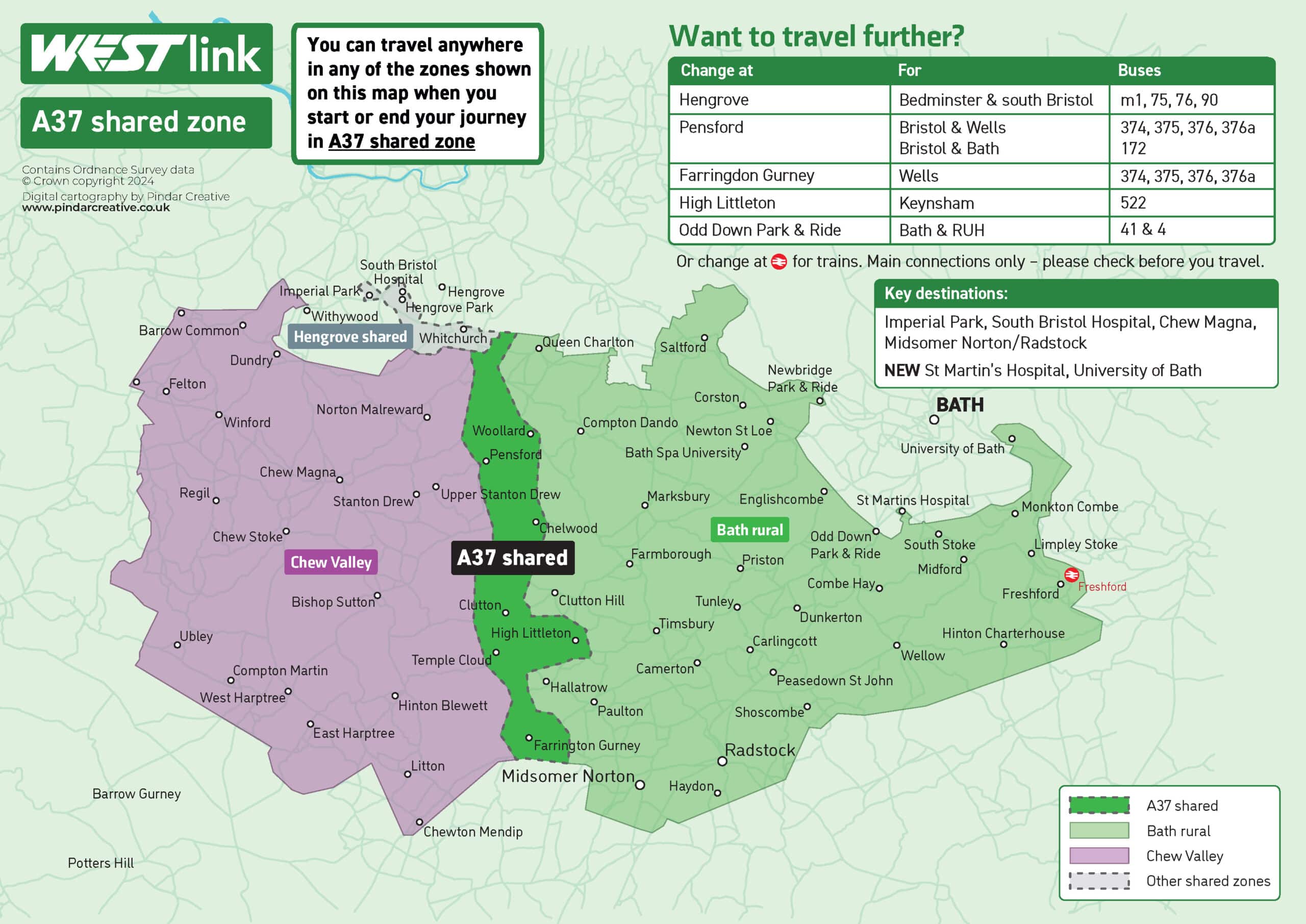 A37 shared zone map showing the boundaries and where you can travel. This information is also provided in an accessible version below.