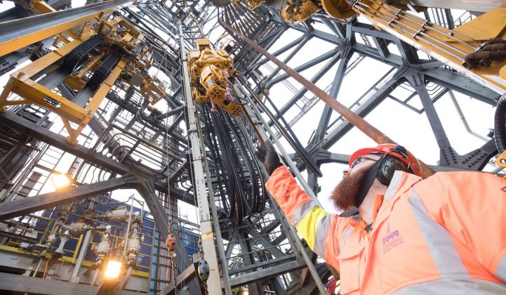 A BP offshore oil platform in U.K. waters. The company announced a net-zero goal in February. (Credit: BP)