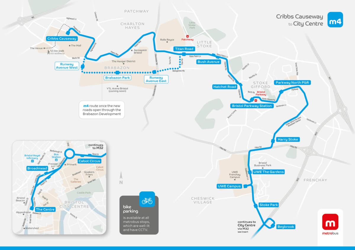 Route map of the m4 metrobus service