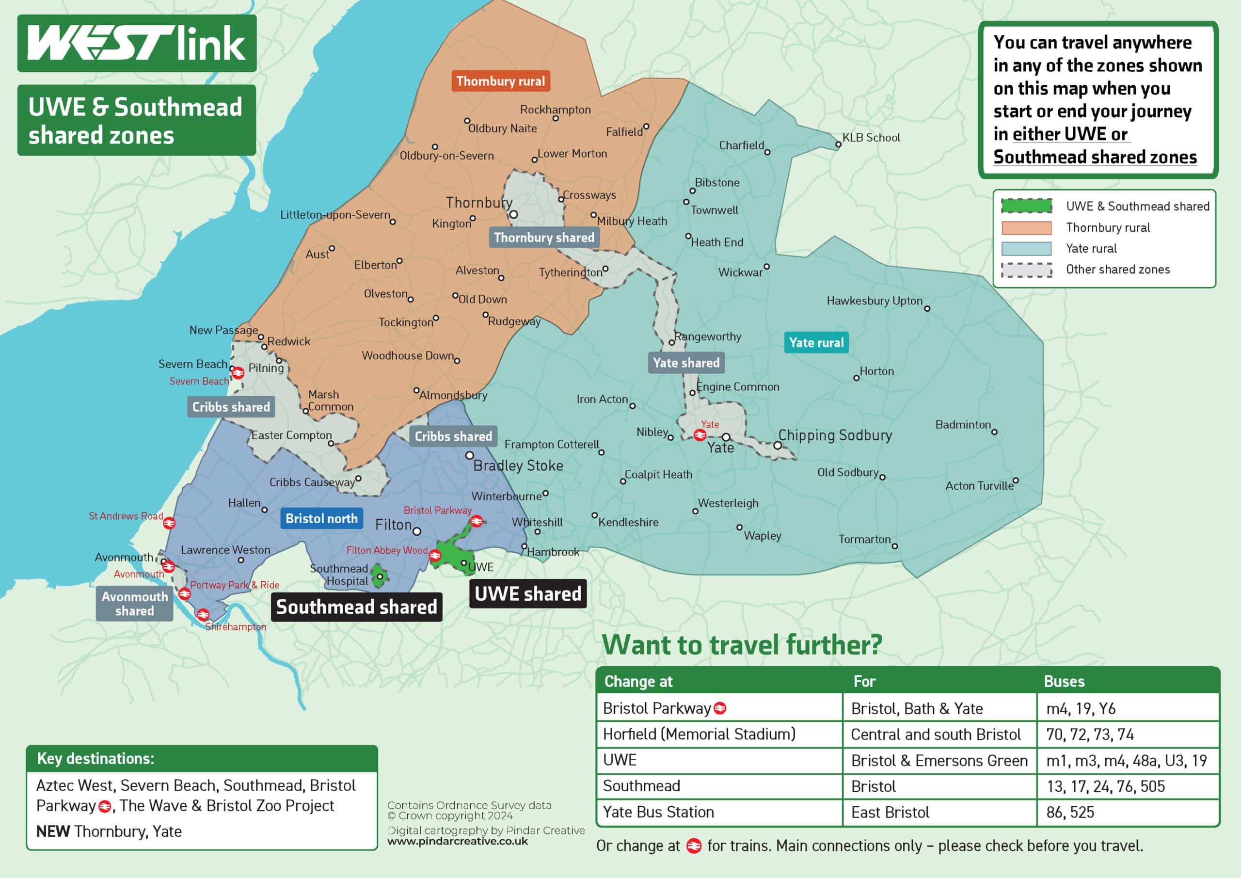 UWE and Southmead shared zones map showing the boundaries and where you can travel. This information is also provided in an accessible version below.