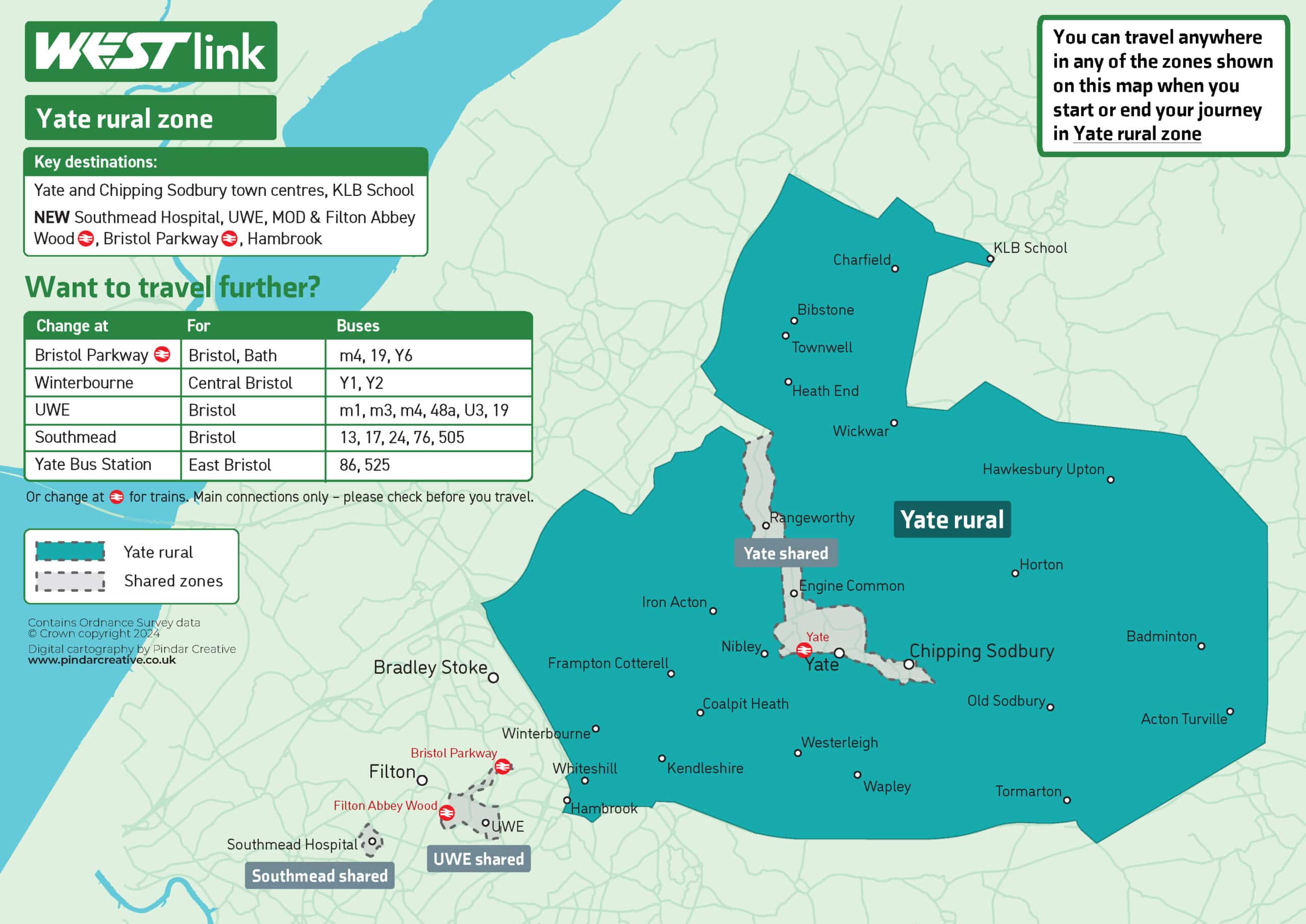 Yate rural zone map showing the boundaries and where you can travel. This information is also provided in an accessible version below.