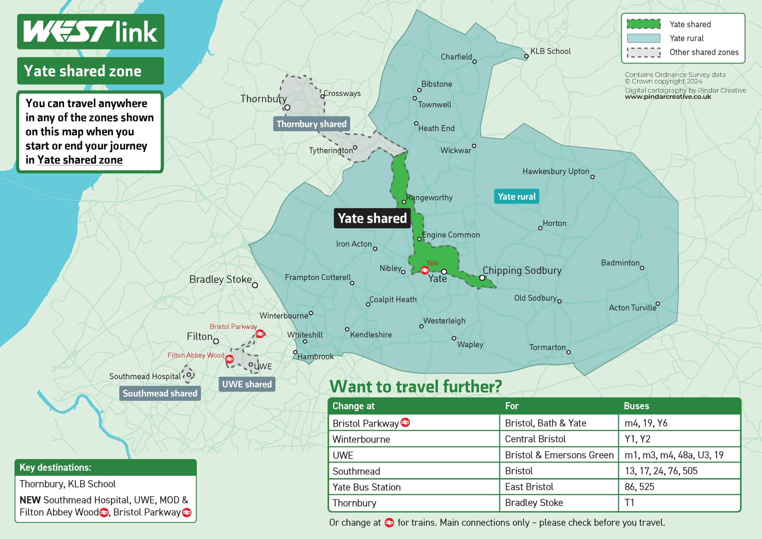 Yate shared zone map showing the boundaries and where you can travel. This information is also provided in an accessible version below.